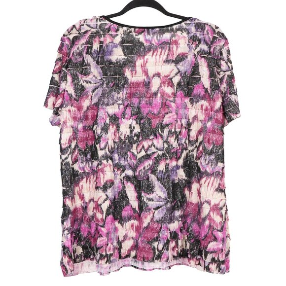 Notations Ruffle Sparkle Shirt XL Womens NEW Floral Pink Purple Y2K Short Sleeve - Picture 5 of 5